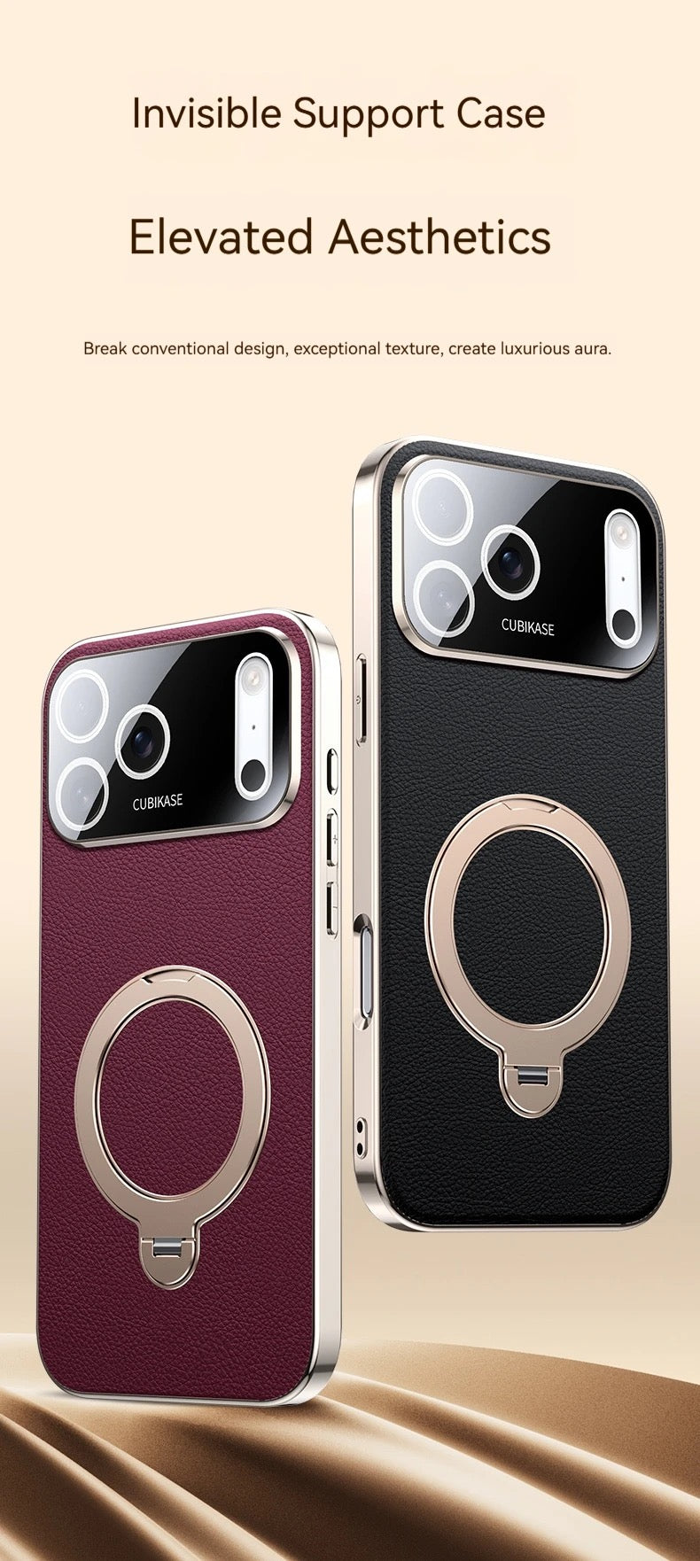 Premium Shockproof Leather iPhone Case with 360° Ring Stand – Strong Grip, Full Protection & Stylish Finish
