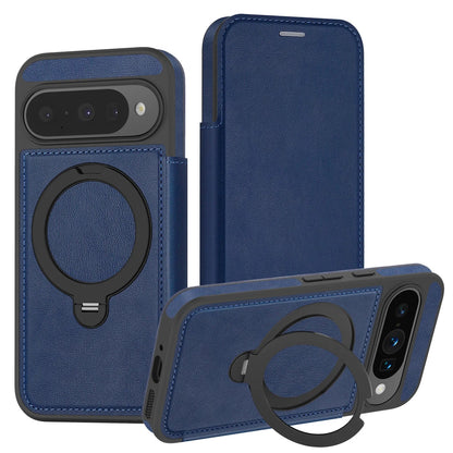 Premium Dual-Sided Leather Wallet Case with 360° Magnetic Ring Stand for Google Pixel