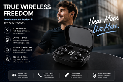 Dual-Pair Wireless Earphones – Open-Ear Clip & Classic Fit with Smart LED Case