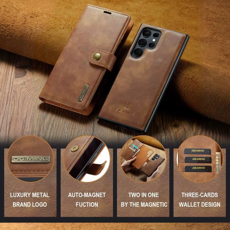 Premium Leather Wallet Case for Samsung Galaxy | Detachable Magnetic Cover & Card Holder