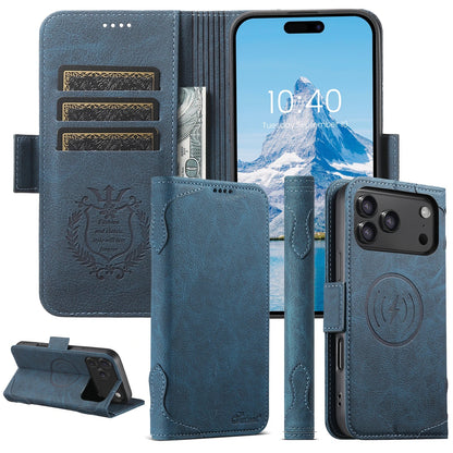Luxury Vintage Leather Wallet Case for iPhone - MagSafe Compatible Wireless Charging, Card Holder Slots, Cash Pocket & Built-in Kickstand Cover