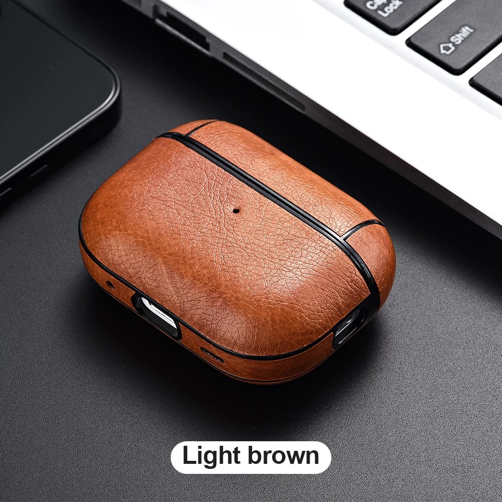 Luxury Leather AirPods Case – Shockproof Cover with Carabiner Clip