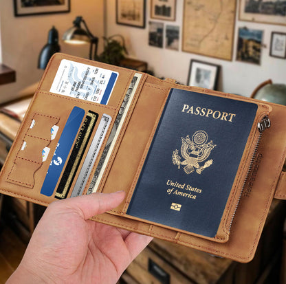 Premium Leather Travel Wallet – Holds 2 Passports, Cards & Cash Securely