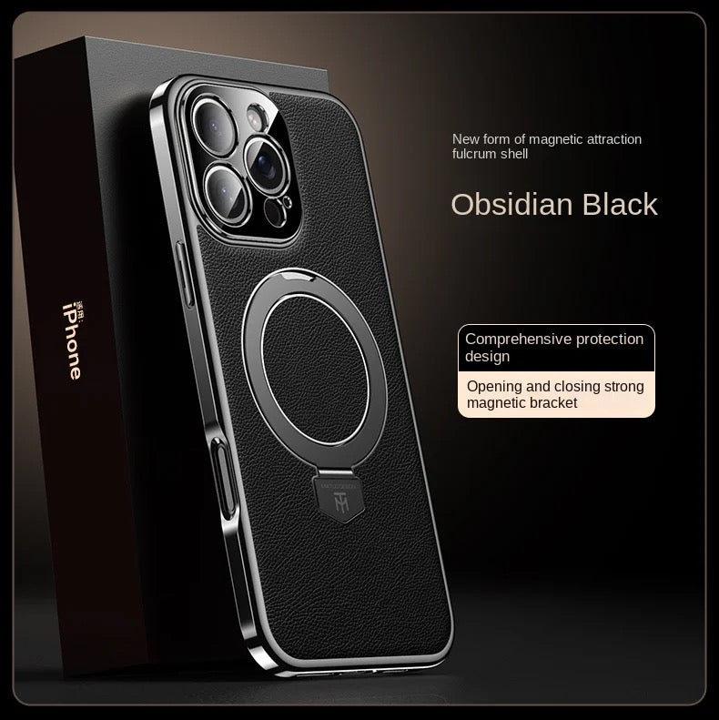 Premium Shockproof Leather iPhone Case with 360° Ring Stand – Strong Grip, Full Protection & Stylish Finish
