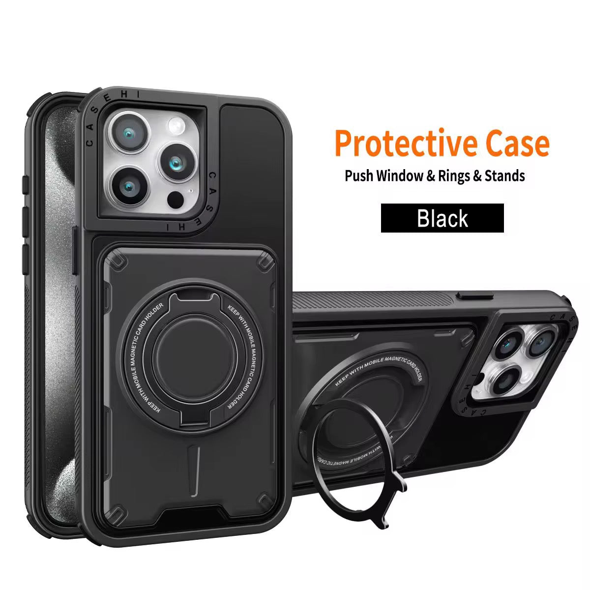 iPhone Protective Case with Magnetic Ring & Kickstand – Heavy Duty Shockproof Cover Black