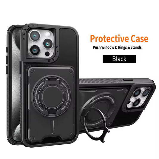 iPhone Protective Case with Magnetic Ring & Kickstand – Heavy Duty Shockproof Cover Black