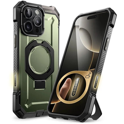 Rugged Magnetic iPhone Case with Rotating Stand – Heavy Duty Shockproof Protection | rugged iphone case with stand | magsafe rugged iphone case | iphone case with rotating stand | heavy duty iphone case with stand | magnetic rugged iphone case | shockproof rugged iphone case | military grade iphone case| durable iphone case with stand | protective iphone case rugged | 360° rotating iphone case | Iphone 17 Pro Max case | Army Green color iphone case