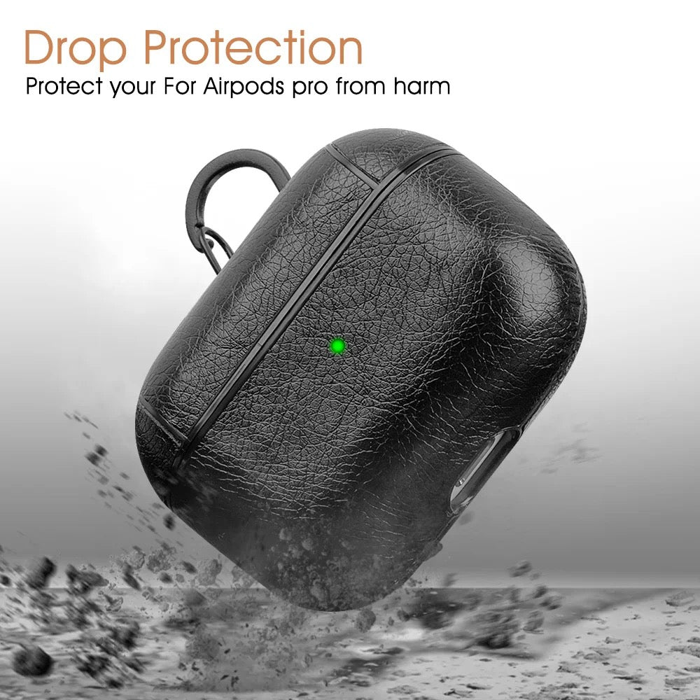 Luxury Leather AirPods Case – Shockproof Cover with Carabiner Clip