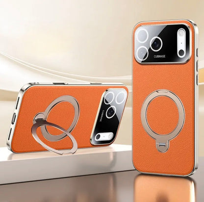 Premium Shockproof Leather iPhone Case with 360° Ring Stand – Strong Grip, Full Protection & Stylish Finish