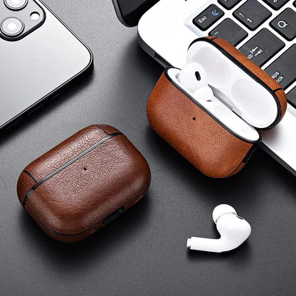 Luxury Leather AirPods Case – Shockproof Cover with Carabiner Clip
