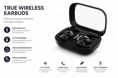 Dual-Pair Wireless Earphones – Open-Ear Clip & Classic Fit with Smart LED Case