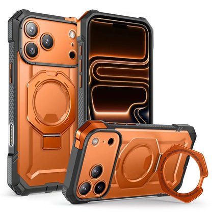 Rugged Magnetic iPhone Case with Rotating Stand – Heavy Duty Shockproof Protection | rugged iphone case with stand | magsafe rugged iphone case | iphone case with rotating stand | heavy duty iphone case with stand | magnetic rugged iphone case | shockproof rugged iphone case | military grade iphone case| durable iphone case with stand | protective iphone case rugged | 360° rotating iphone case | Iphone 17 Pro Max case | Orange color iphone case