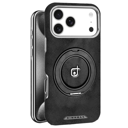 Black phone case with a circular design and visible brand logo on a white background