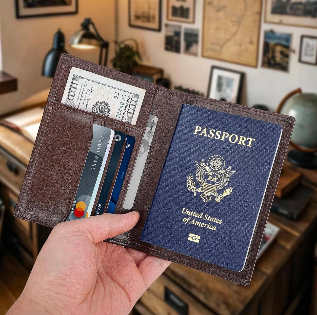 Premium Leather Travel Wallet – Holds 2 Passports, Cards & Cash Securely