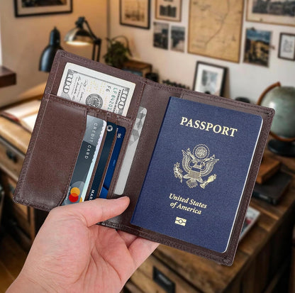 Premium Leather Travel Wallet – Holds 2 Passports, Cards & Cash Securely
