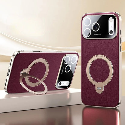 Premium Shockproof Leather iPhone Case with 360° Ring Stand – Strong Grip, Full Protection & Stylish Finish