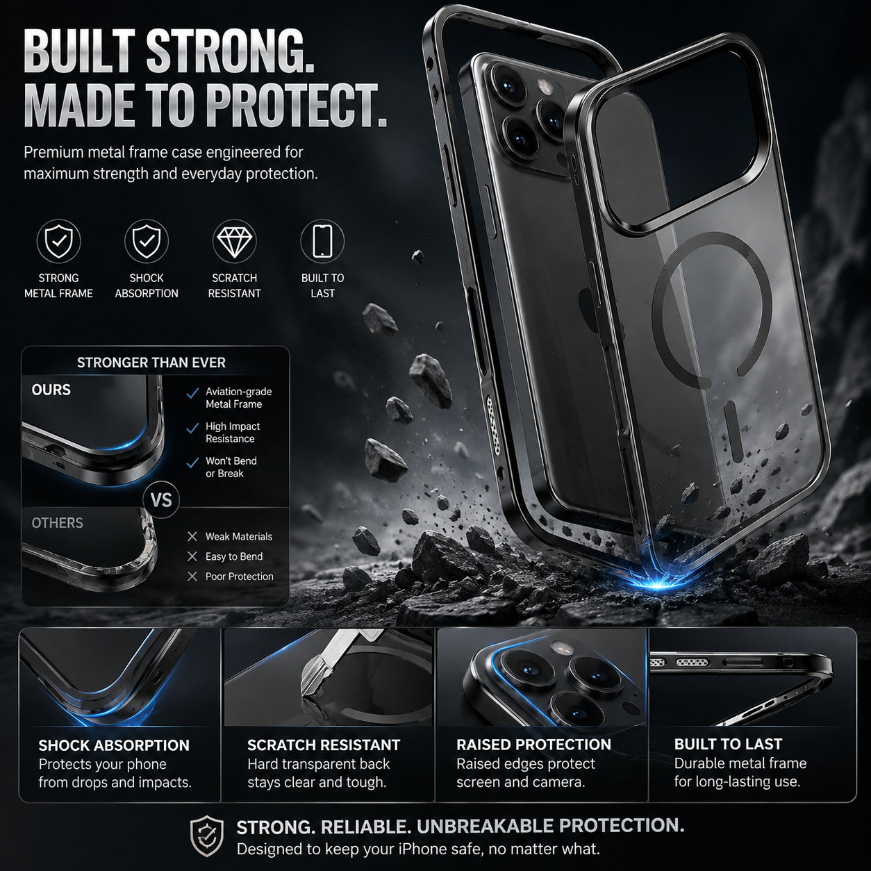Premium Magnetic Metal Frame Case with MagSafe – Luxury Protective iPhone Case