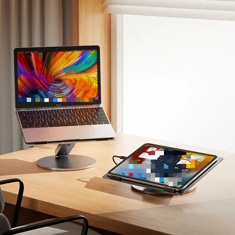 Optimal Comfort & Connectivity: Ergonomic Laptop Stand with Swivel and Built-in USB Hub