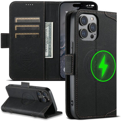 Luxury Vintage Leather Wallet Case for iPhone - MagSafe Compatible Wireless Charging, Card Holder Slots, Cash Pocket & Built-in Kickstand Cover