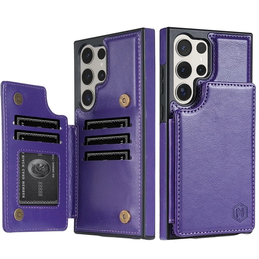 Leather Wallet Phone Case with Pocket Card Holder, Magnetic Flap Cover for Samsung Galaxy