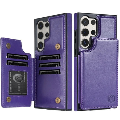 Leather Wallet Phone Case with Pocket Card Holder, Magnetic Flap Cover for Samsung Galaxy