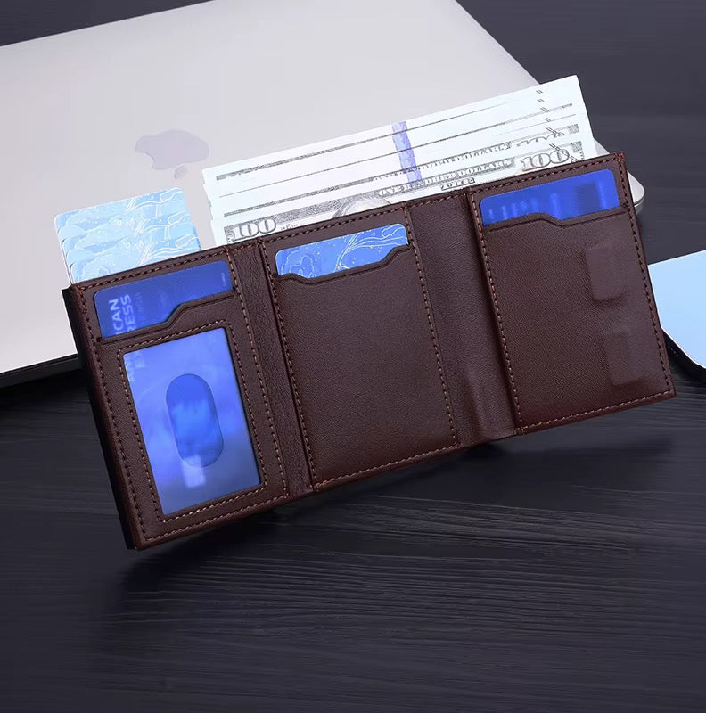 Modern Men's Slim Leather Trifold Wallet – Zippered Coin Pouch & Multi-Card Holder