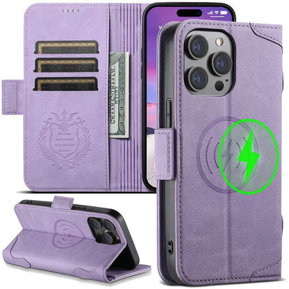 Luxury Vintage Leather Wallet Case for iPhone - MagSafe Compatible Wireless Charging, Card Holder Slots, Cash Pocket & Built-in Kickstand Cover
