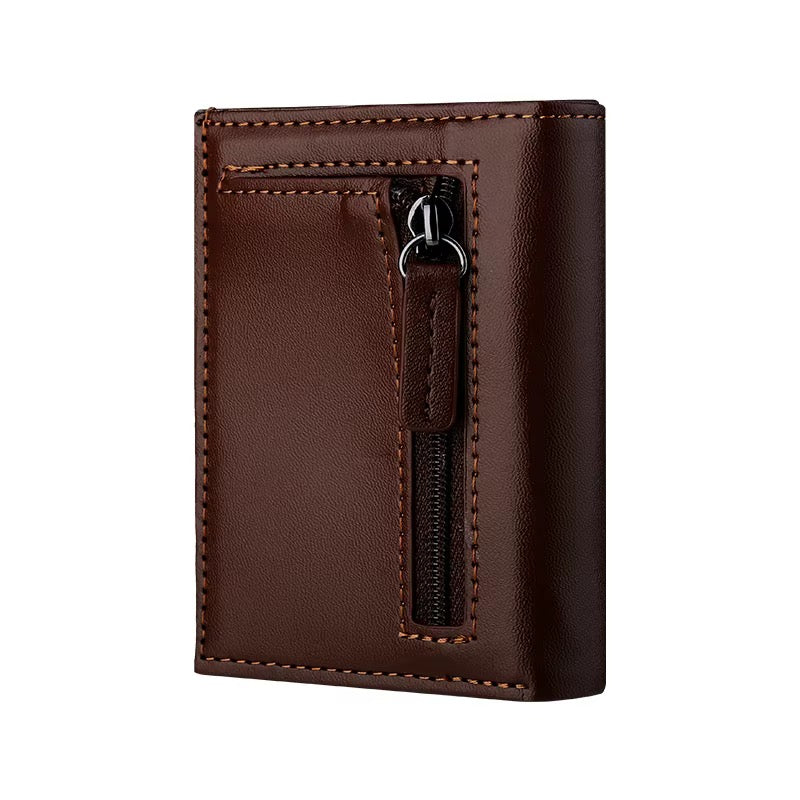 Modern Men's Slim Leather Trifold Wallet – Zippered Coin Pouch & Multi-Card Holder