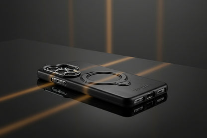 Leather MagSafe Case with Built-in Foldable Ring Stand & Metallic Camera Guard for Samsung Galaxies