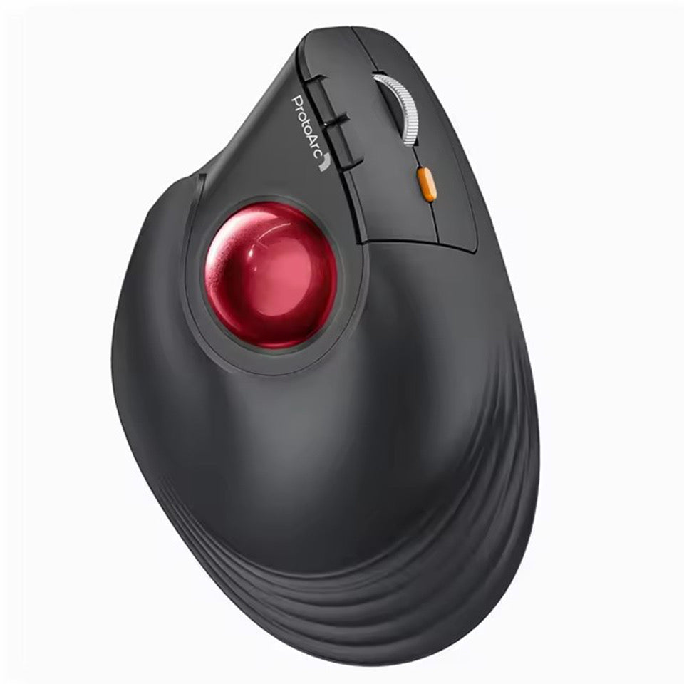 Vertical wireless trackball mouse with Bluetooth, ergonomic thumb design, rechargeable rollerball mouse for laptop and PC | ProtoArc Vertical wireless trackball mouse | Black mouse | wireless mouse | Vertical mouse | Red color wireless mouse | 