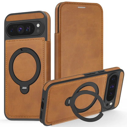 Premium Dual-Sided Leather Wallet Case with 360° Magnetic Ring Stand for Google Pixel