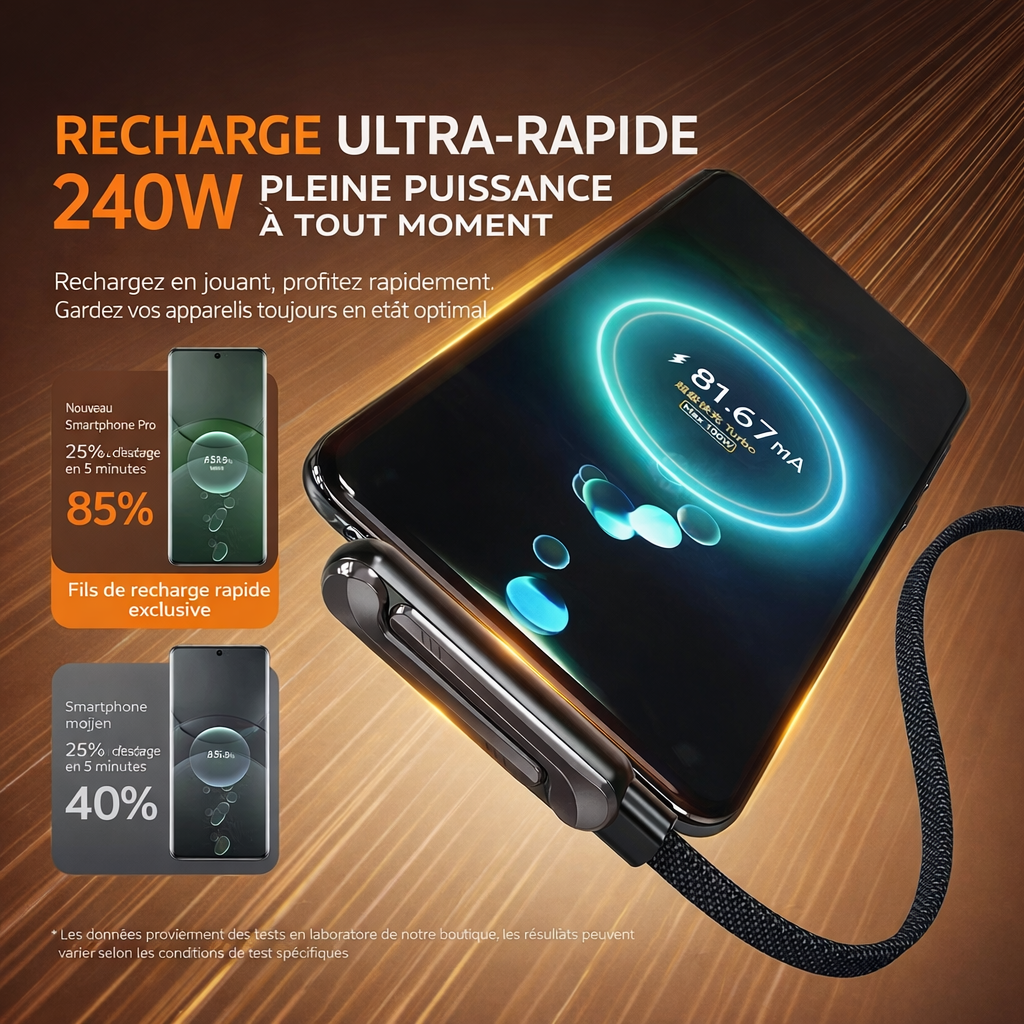 240W Foldable Phone Stand Charging Cable – Ultra-Reinforced Fast Charging