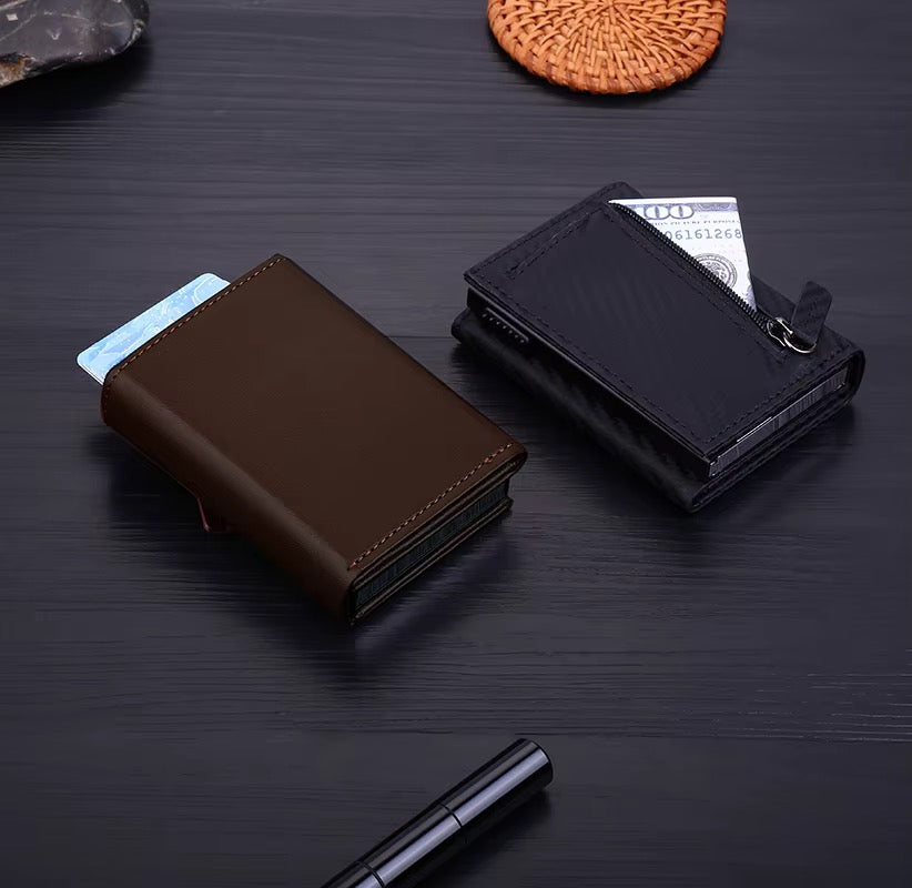 Modern Men's Slim Leather Trifold Wallet – Zippered Coin Pouch & Multi-Card Holder