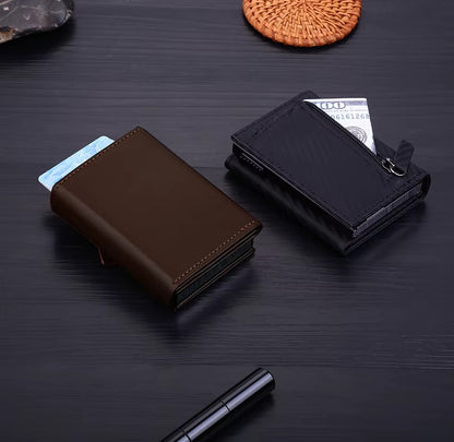 Modern Men's Slim Leather Trifold Wallet – Zippered Coin Pouch & Multi-Card Holder