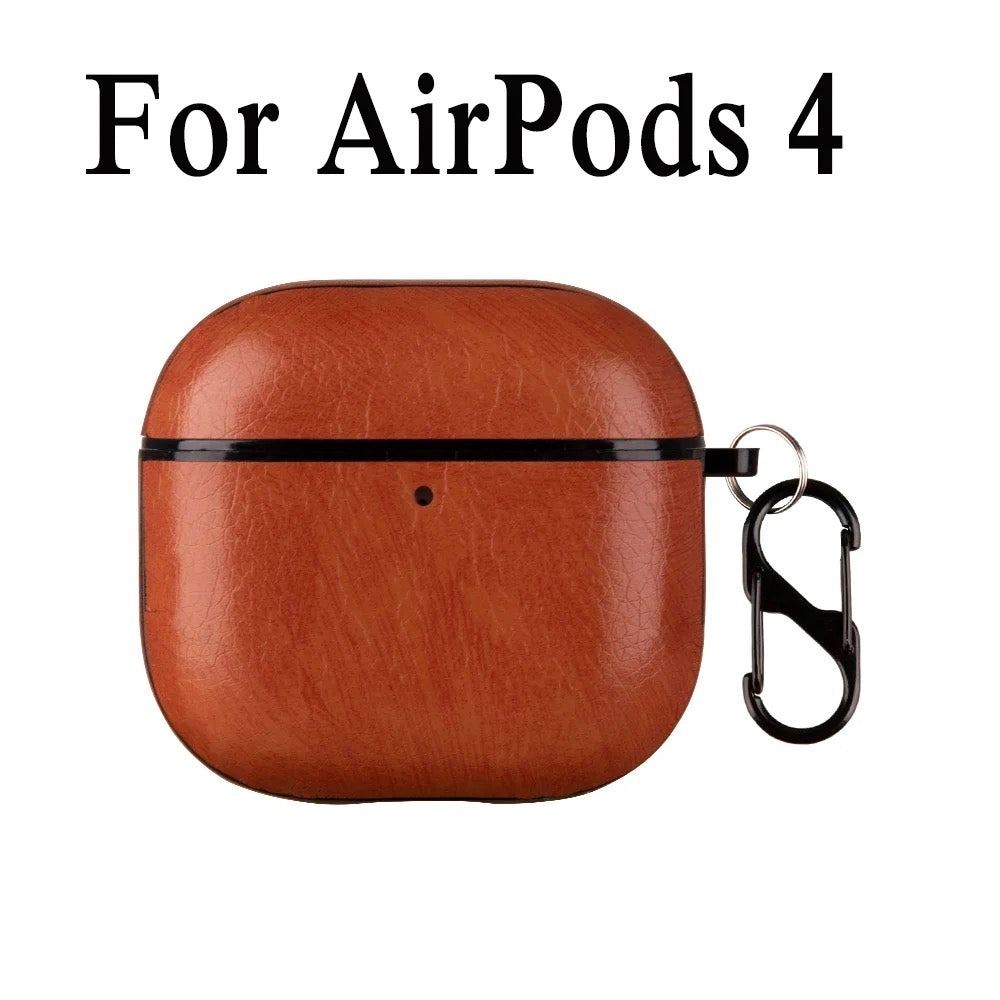Luxury Leather AirPods Case – Shockproof Cover with Carabiner Clip