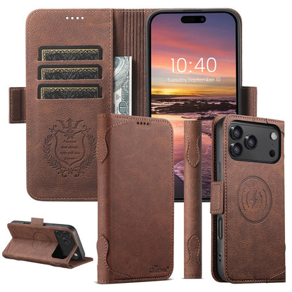 Luxury Vintage Leather Wallet Case for iPhone - MagSafe Compatible Wireless Charging, Card Holder Slots, Cash Pocket & Built-in Kickstand Cover