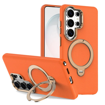 Luxury Textured Leather Magnetic Kickstand Case for Samsung Galaxies series — Built-in 360° Rotating Ring Stand & Metallic Camera Lens Guard