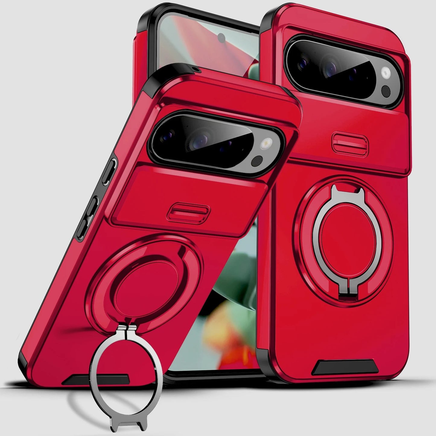 Google Pixel Heavy-Duty Shockproof Case with Sliding Camera Shield & 360° Magnetic Ring Stand