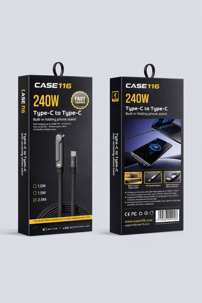 240W Foldable Phone Stand Charging Cable – Ultra-Reinforced Fast Charging