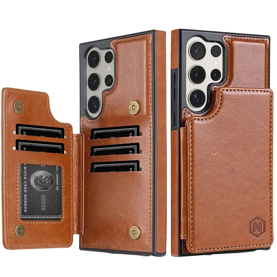 Leather Wallet Phone Case with Pocket Card Holder, Magnetic Flap Cover for Samsung Galaxy