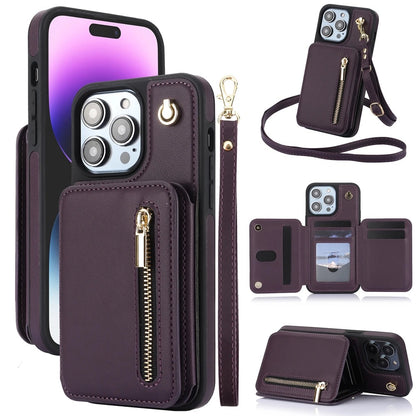 iPhone Wallet Case with Card Holder & Zipper Pouch | Detachable Crossbody Strap