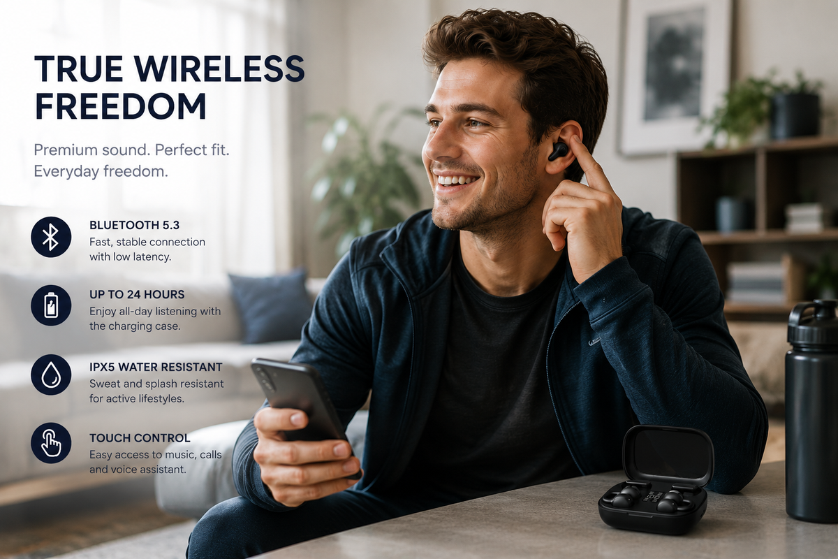 Dual-Pair Wireless Earphones – Open-Ear Clip & Classic Fit with Smart LED Case