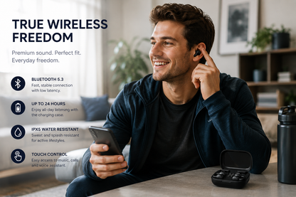 Dual-Pair Wireless Earphones – Open-Ear Clip & Classic Fit with Smart LED Case