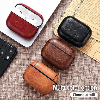 Luxury Leather AirPods Case – Shockproof Cover with Carabiner Clip