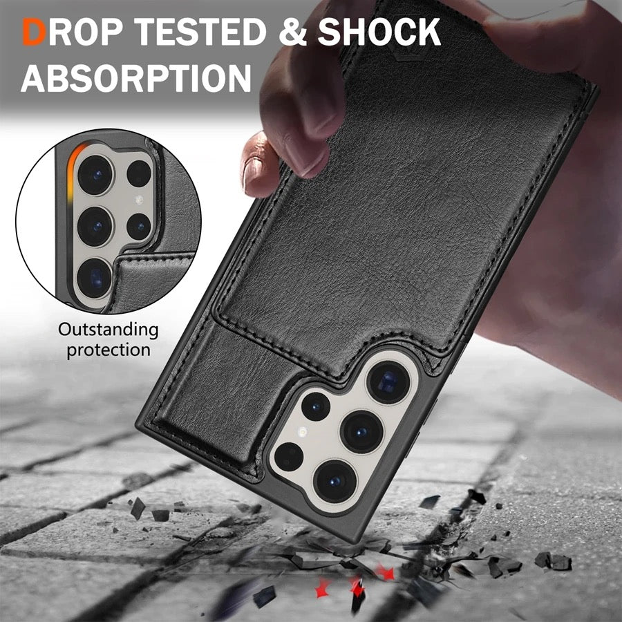 Leather Wallet Phone Case with Pocket Card Holder, Magnetic Flap Cover for Samsung Galaxy
