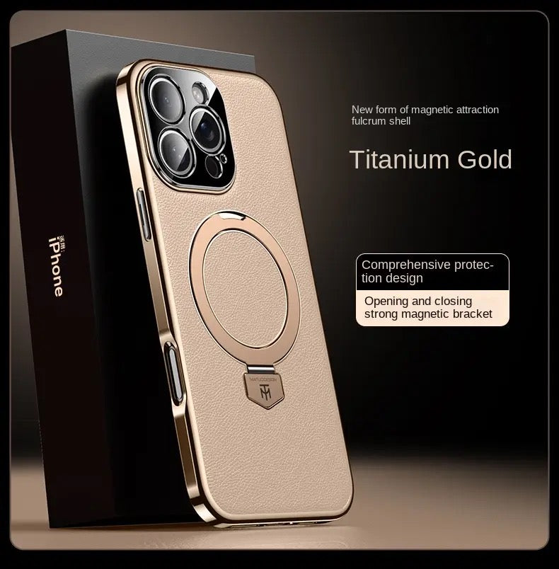 Premium Shockproof Leather iPhone Case with 360° Ring Stand – Strong Grip, Full Protection & Stylish Finish