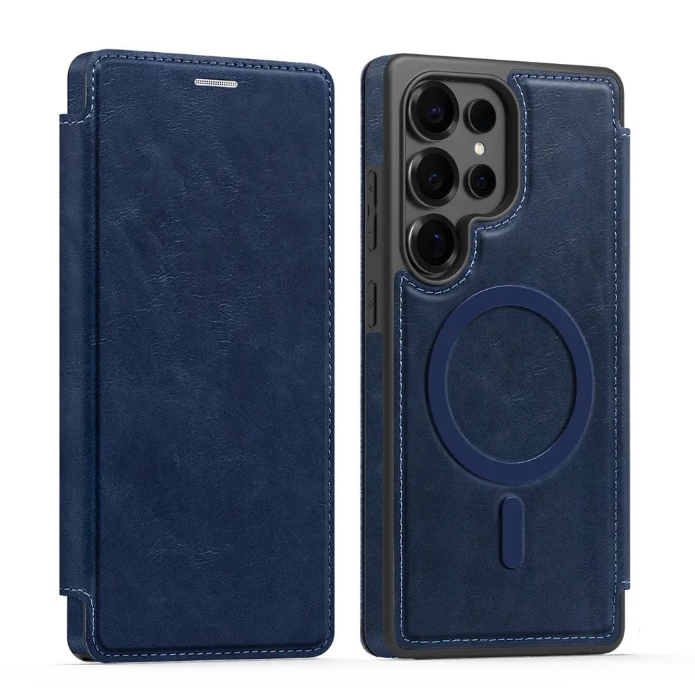 Luxury Leather Samsung Case with Magnetic Closure & MagSafe Compatibility – Elegance, Protection, and Ultimate Comfort