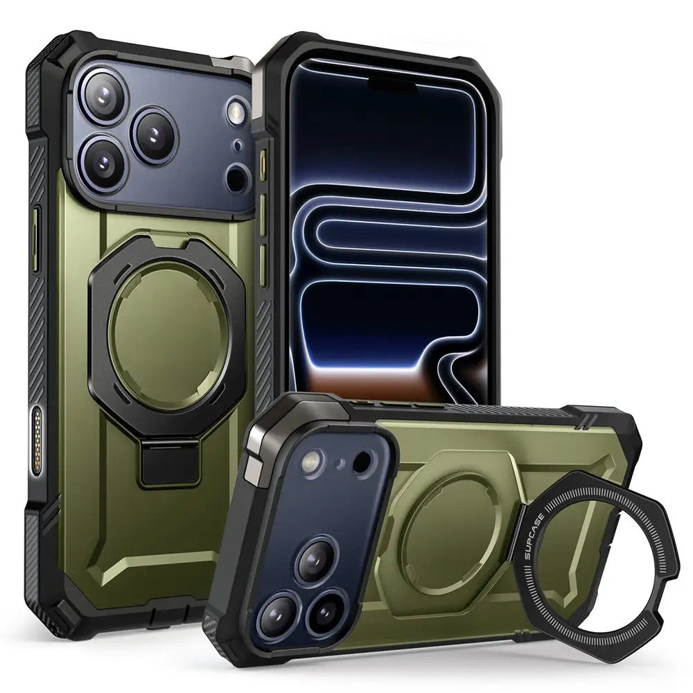 Rugged Magnetic iPhone Case with Rotating Stand – Heavy Duty Shockproof Protection | rugged iphone case with stand | magsafe rugged iphone case | iphone case with rotating stand | heavy duty iphone case with stand | magnetic rugged iphone case | shockproof rugged iphone case | military grade iphone case| durable iphone case with stand | protective iphone case rugged | 360° rotating iphone case | Iphone 17 Pro Max case | Army Green color iphone case