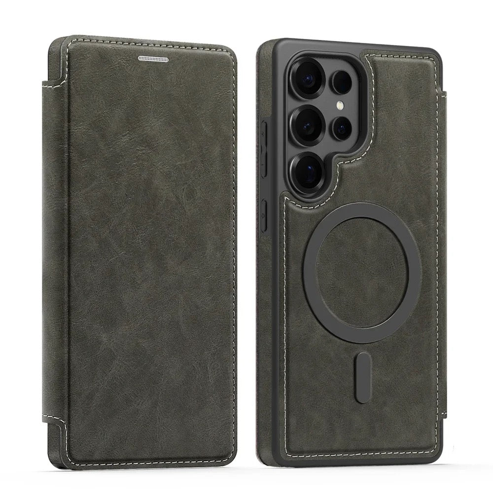 Luxury Leather Samsung Case with Magnetic Closure & MagSafe Compatibility – Elegance, Protection, and Ultimate Comfort