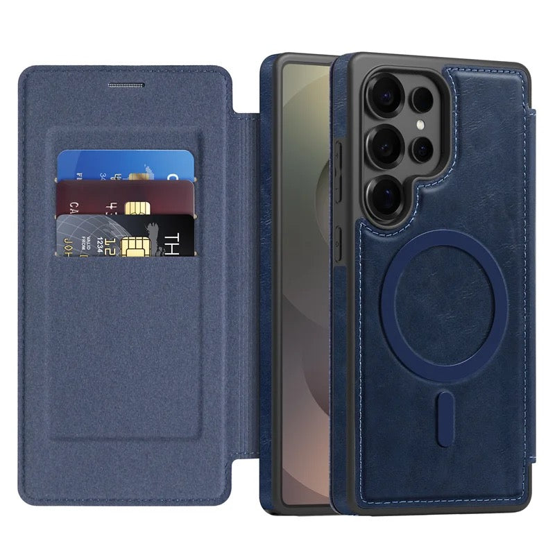 Luxury Leather Samsung Case with Magnetic Closure & MagSafe Compatibility – Elegance, Protection, and Ultimate Comfort